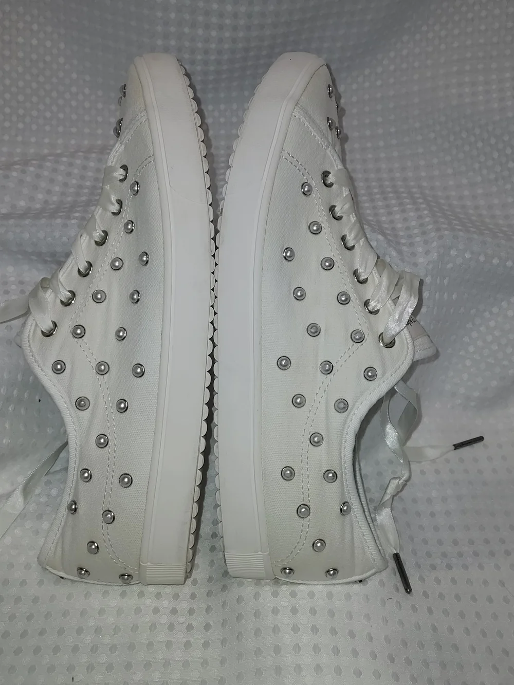 kate spade White Satin Lace-Up Sneakers with Silver Studs